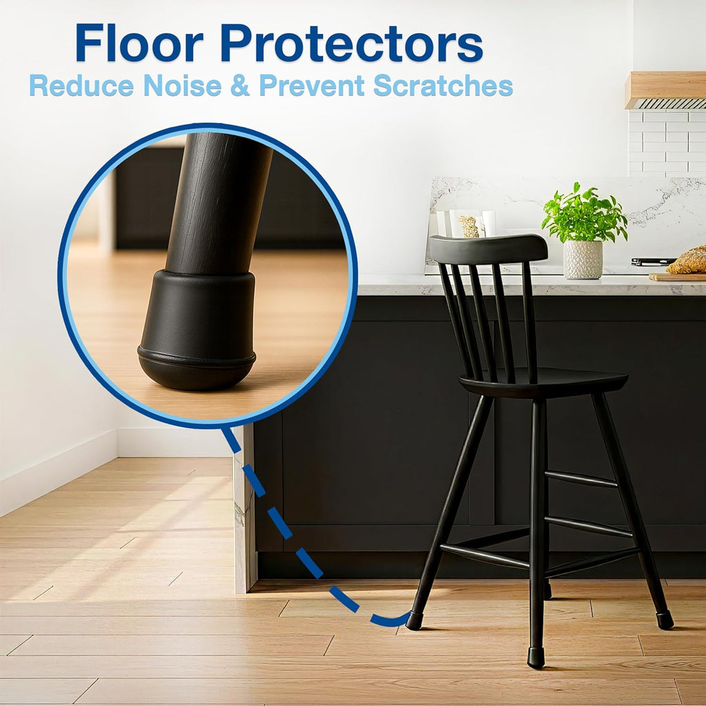 1/2" round Slip-On Rubber Folding Metal Chair Leg Tip Replacement - Protect Surfaces & Dampen Noise, Black (4 Pack)
