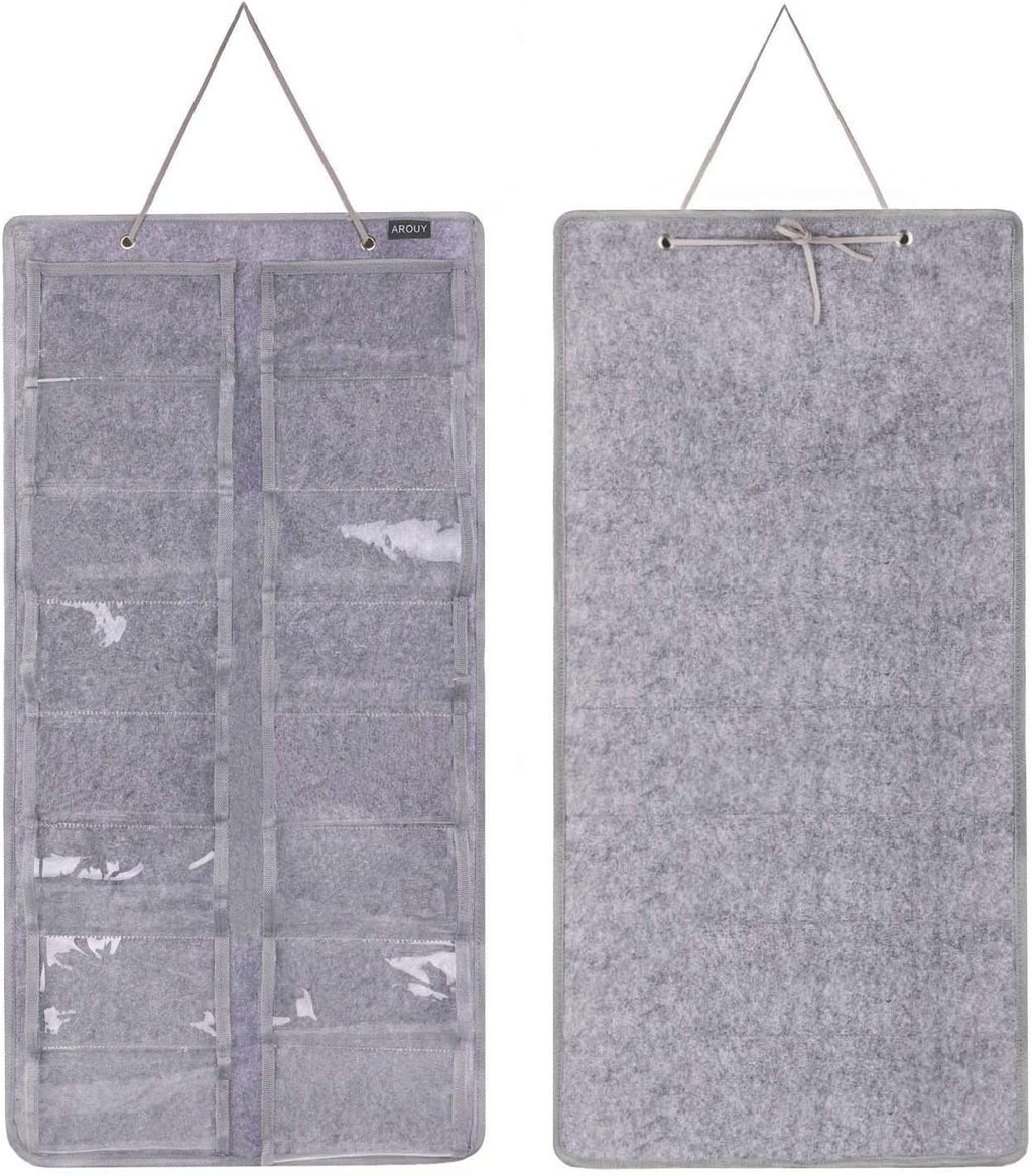Sunglasses Organizer Storage, Hanging Dust Proof Wall Pocket Glasses Organizer - 16 Felt Slots Sunglass Organizer Holder with Metal Hook and Sturdy Rope (Gray, Dust Proof)